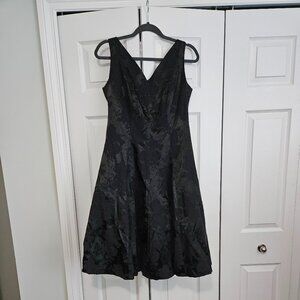 Lang Black Sleeveless Dress with Dark Navy Flowers Size 10 made in USA